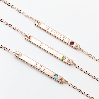Dainty Birthstone Necklace - MACHINE ENGRAVED - Mignon and Mignon - 1